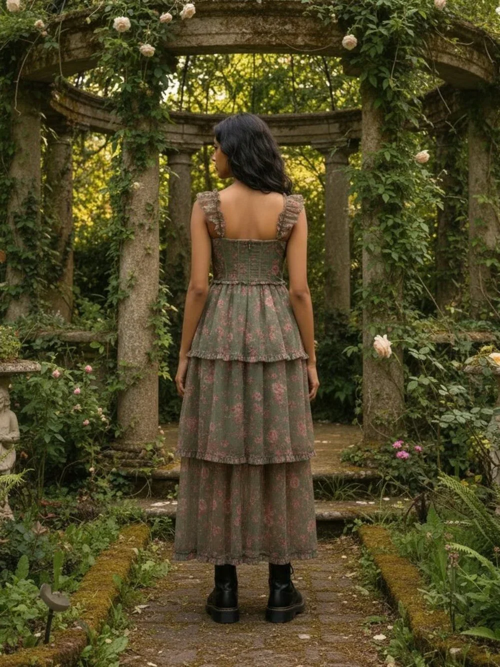 VICI Floral Corset Tiered Mesh Maxi Dress Cottagecore Fairycore Romantic Medium - Picture 5 of 10
